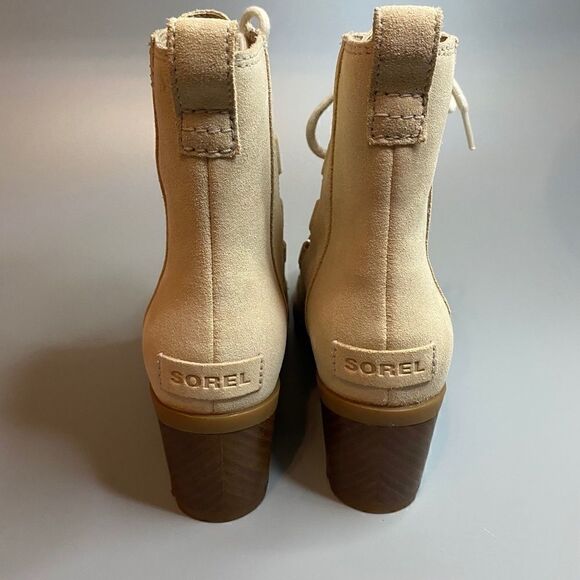 Sorel Cate Lace Ankle Boots Block Heel Natural Tan - Picture 4 of 5